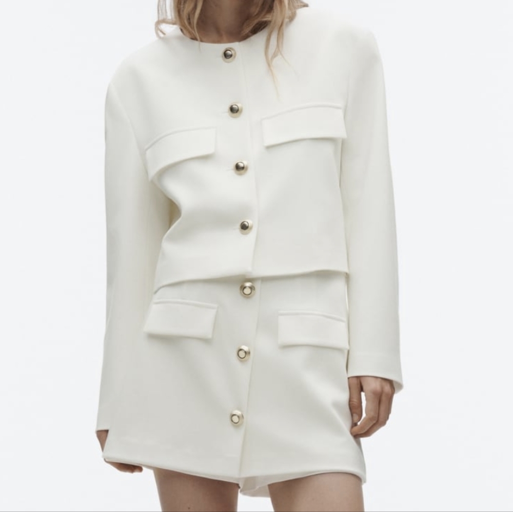 Gold Button Skort Zara White S - Picture 5 of 16